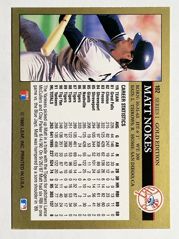 1992 Leaf Black Gold #102 Matt Nokes