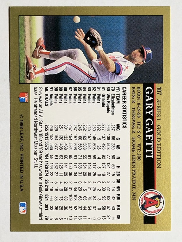 1992 Leaf Black Gold #107 Gary Gaetti