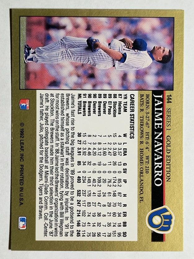 1992 Leaf Black Gold #144 Jaime Navarro