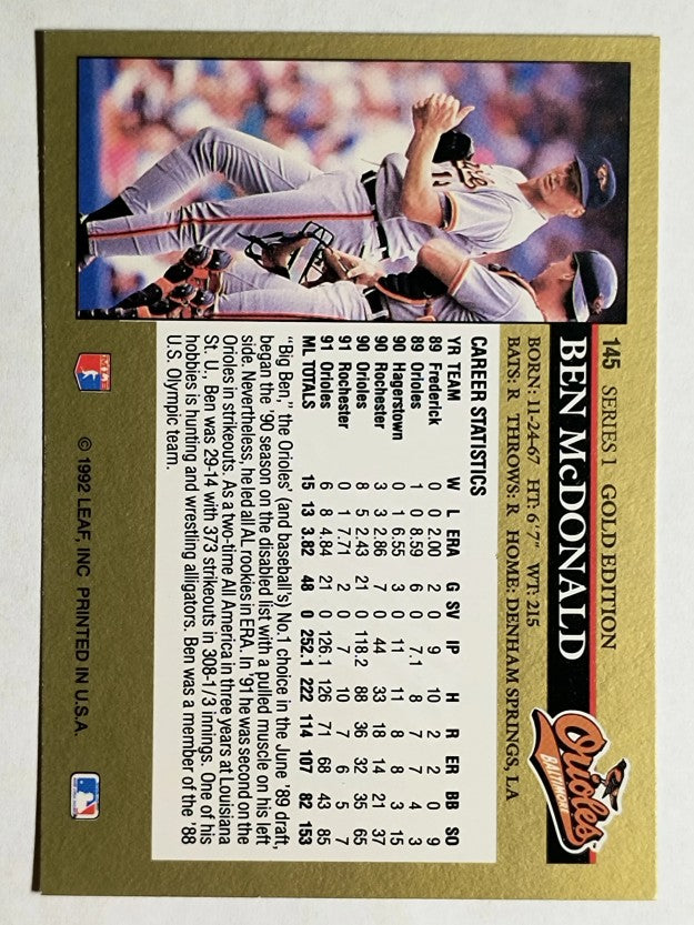 1992 Leaf Black Gold #145 Ben McDonald