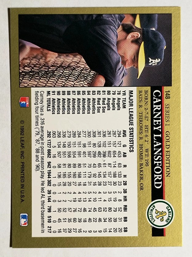 1992 Leaf Black Gold #148 Carney Lansford