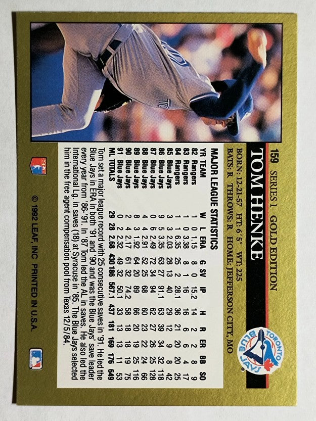 1992 Leaf Black Gold #159 Tom Henke