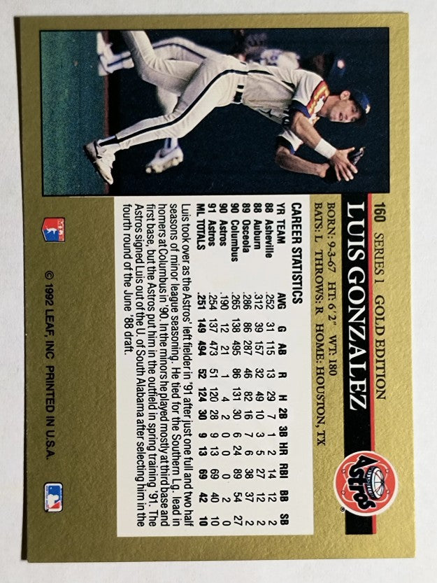 1992 Leaf Black Gold #160 Luis Gonzalez