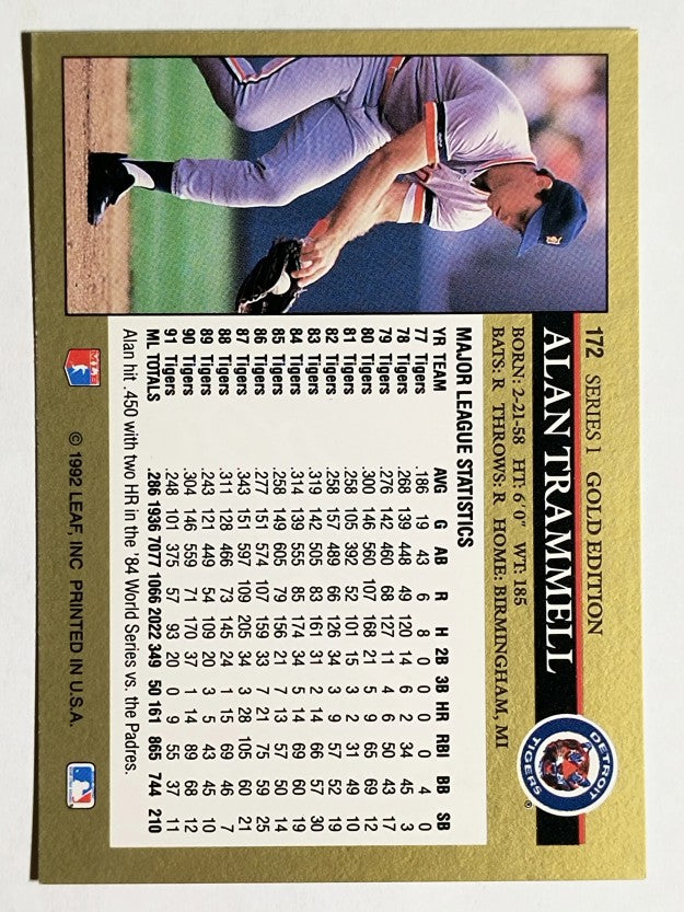 1992 Leaf Black Gold #172 Alan Trammell