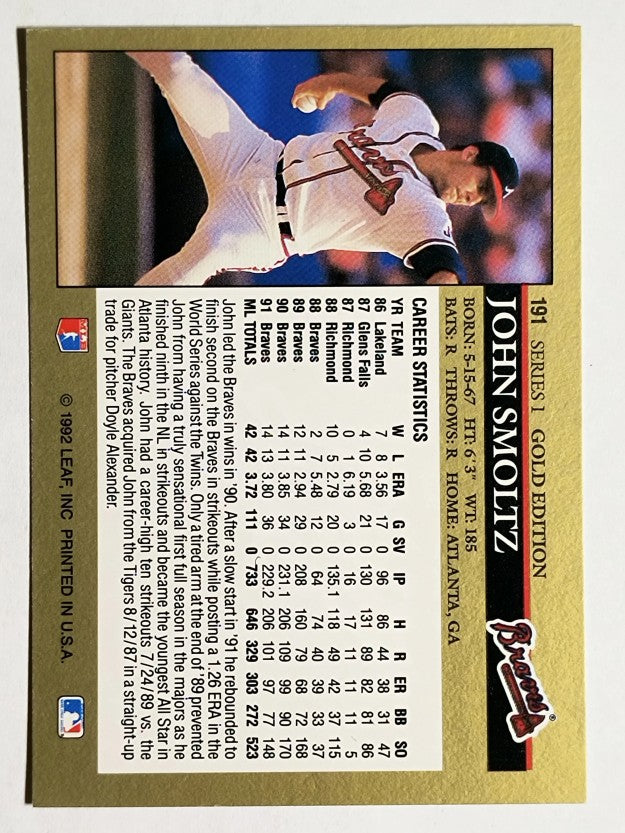 1992 Leaf Black Gold #191 John Smoltz