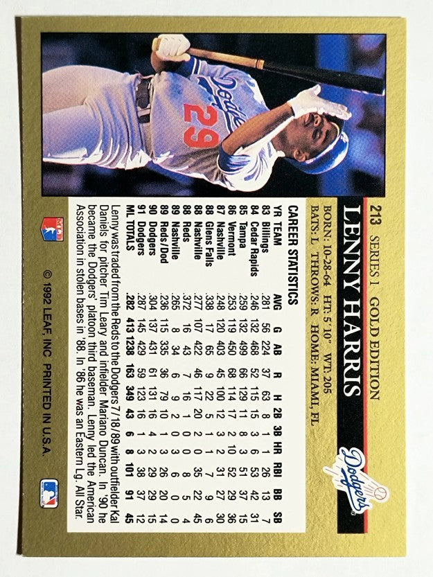 1992 Leaf Black Gold #213 Lenny Harris