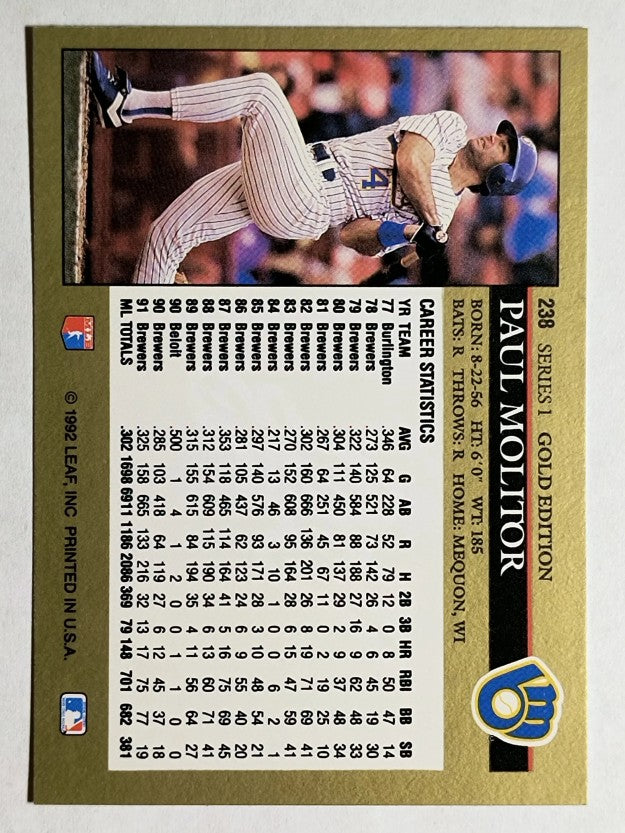 1992 Leaf Black Gold #238 Paul Molitor