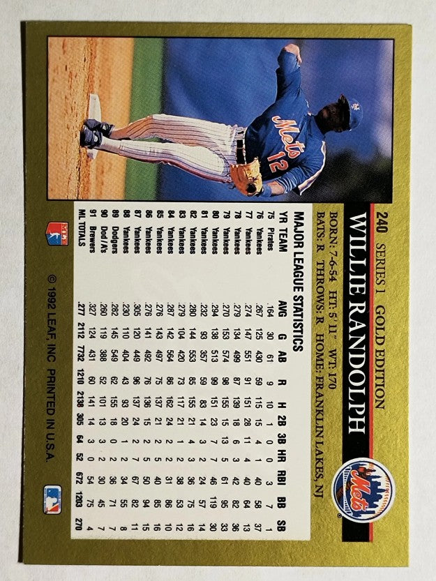 1992 Leaf Black Gold #240 Willie Randolph