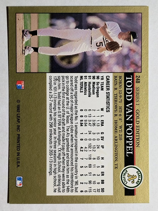 1992 Leaf Black Gold #248 Todd Van Poppel