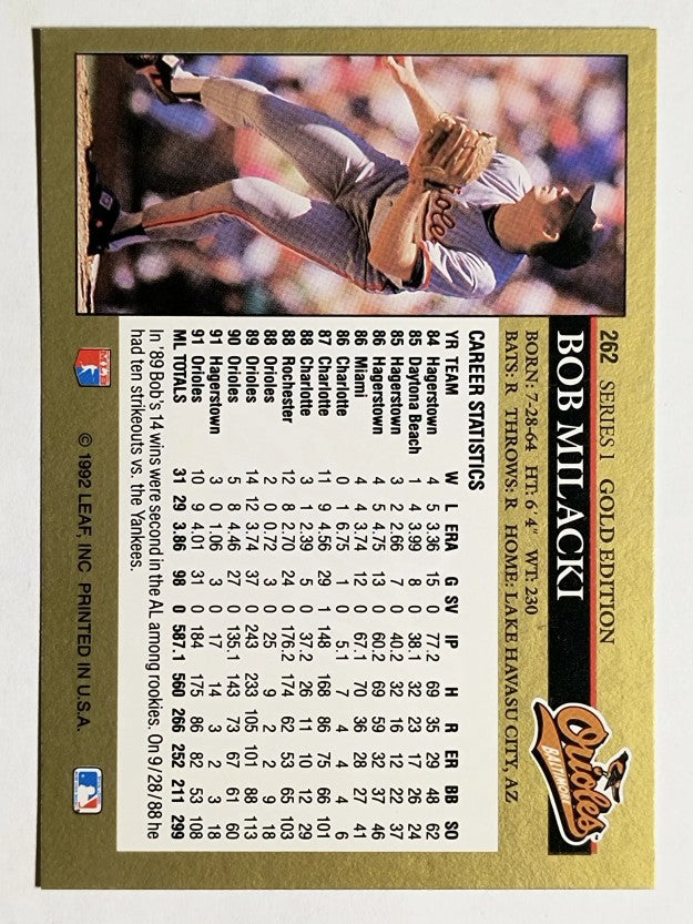 1992 Leaf Black Gold #262 Bob Milacki