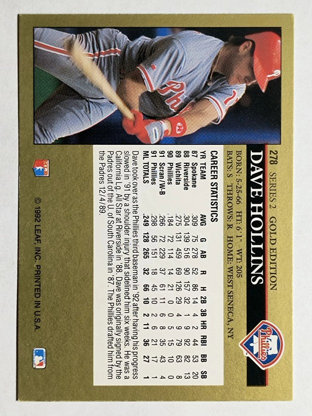 1992 Leaf Black Gold #278 Dave Hollins