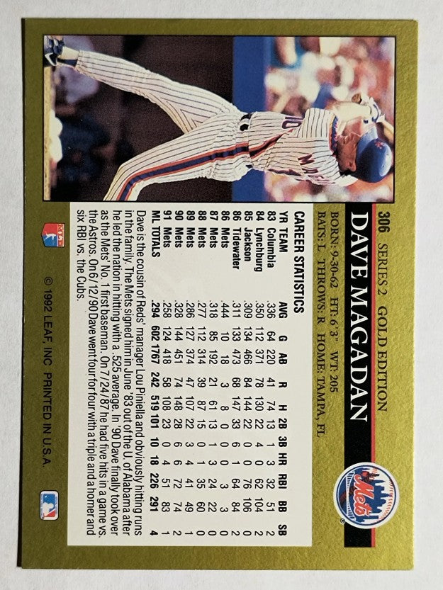 1992 Leaf Black Gold #306 Dave Magadan