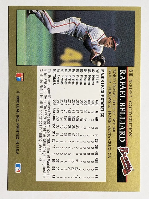 1992 Leaf Black Gold #310 Rafael Belliard