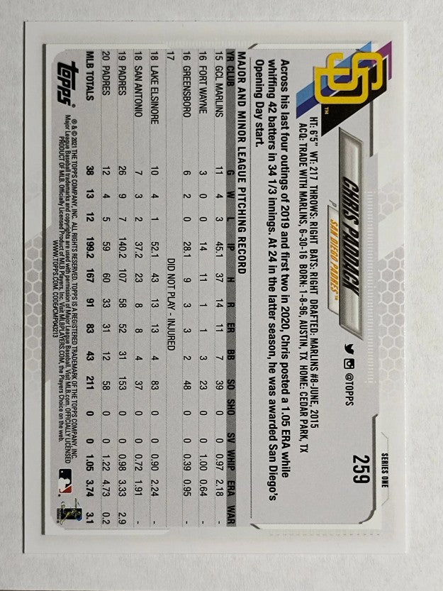 2021 Topps #259 Chris Paddack