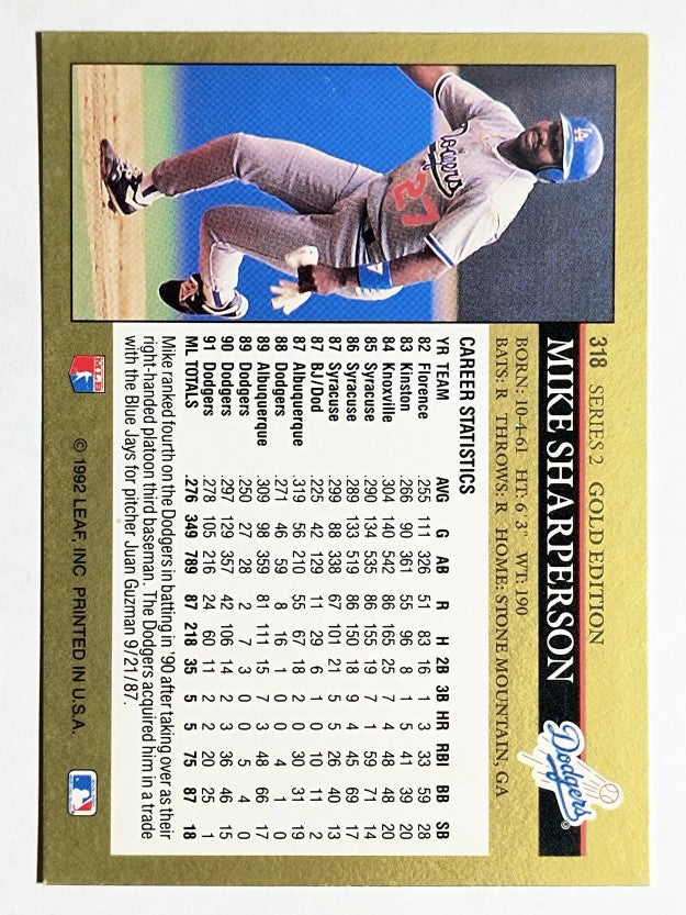 1992 Leaf Black Gold #318 Mike Sharperson