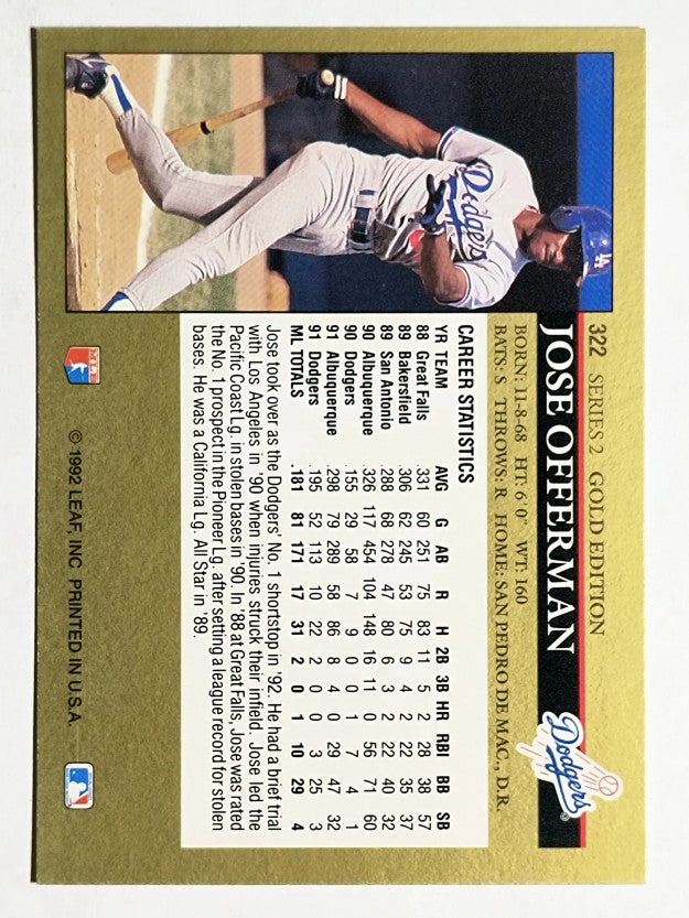 1992 Leaf Black Gold #322 Jose Offerman