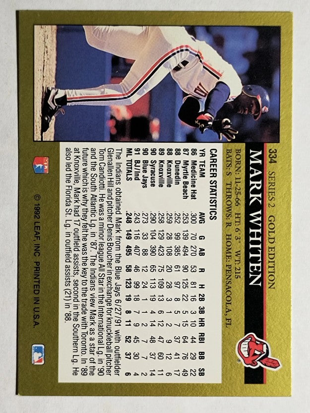 1992 Leaf Black Gold #334 Mark Whiten
