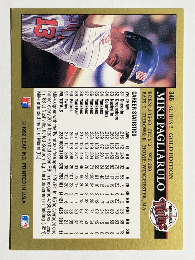 1992 Leaf Black Gold #346 Mike Pagliarulo