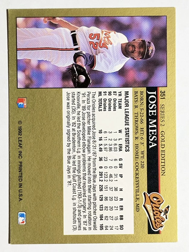 1992 Leaf Black Gold #351 Jose Mesa