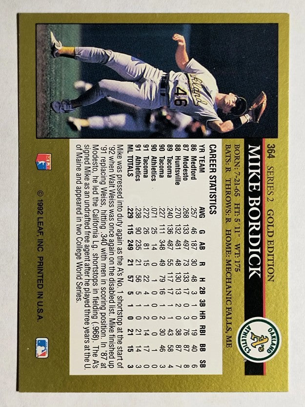 1992 Leaf Black Gold #364 Mike Bordick