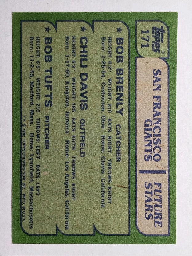 1982 Topps #171 Bob Brenly RC/Chili Davis RC/Bob Tufts RC