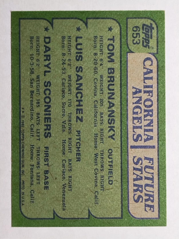 1982 Topps #653 Tom Brunansky RC/Luis Sanchez RC/Daryl Sconiers RC