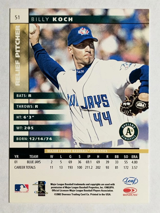 2002 Leaf #51 Billy Koch
