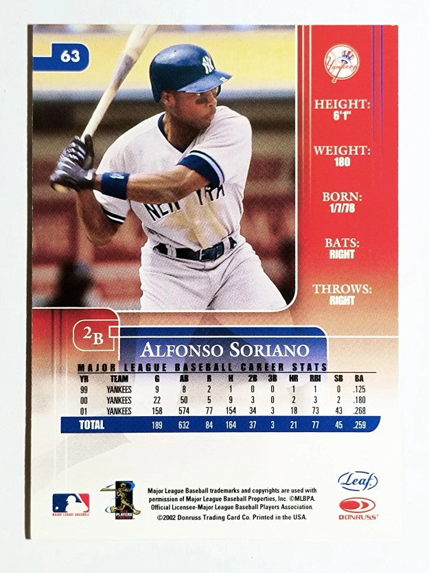 2002 Leaf Rookies and Stars #63 Alfonso Soriano