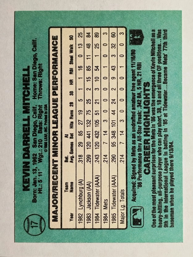1986 Donruss Rookies #17 Kevin Mitchell XRC