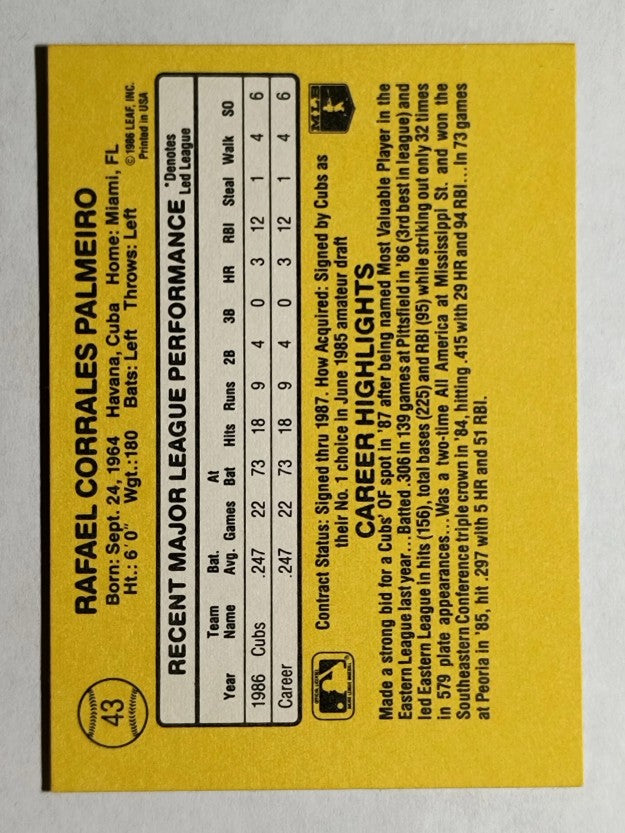 1987 Donruss #43 Rafael Palmeiro RC