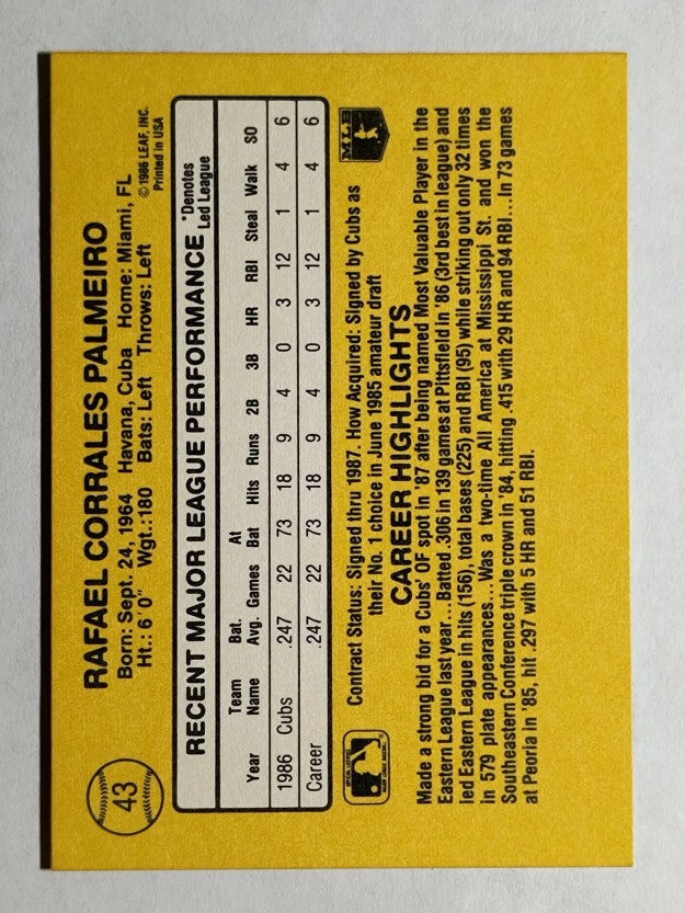 1987 Donruss #43 Rafael Palmeiro RC
