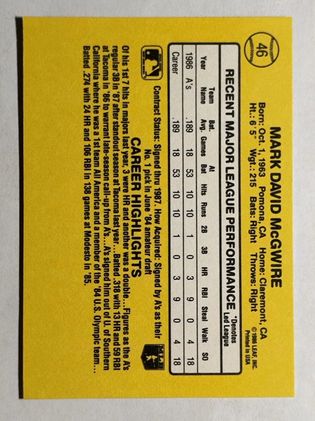 1987 Donruss #46 Mark McGwire
