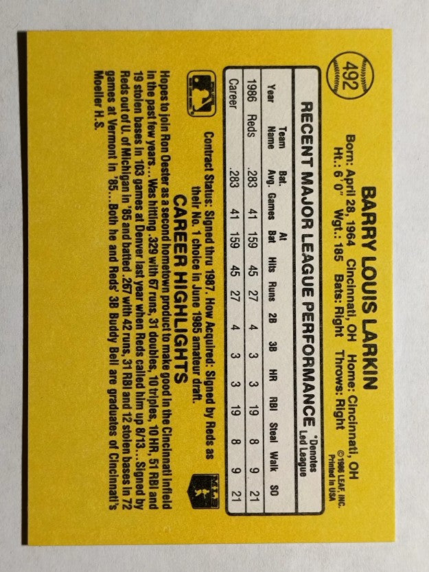 1987 Donruss #492 Barry Larkin RC