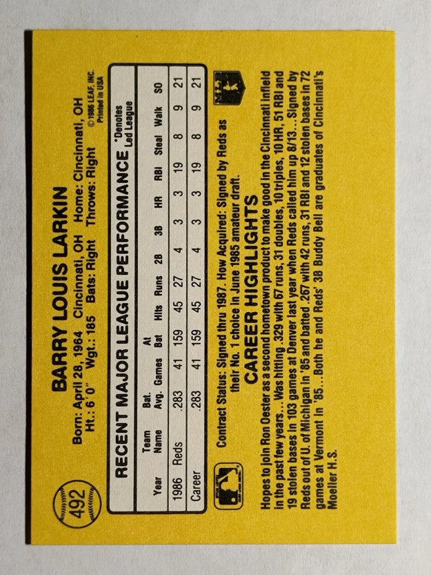 1987 Donruss #492 Barry Larkin RC