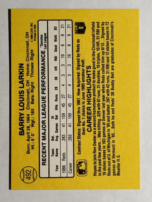 1987 Donruss #492 Barry Larkin RC