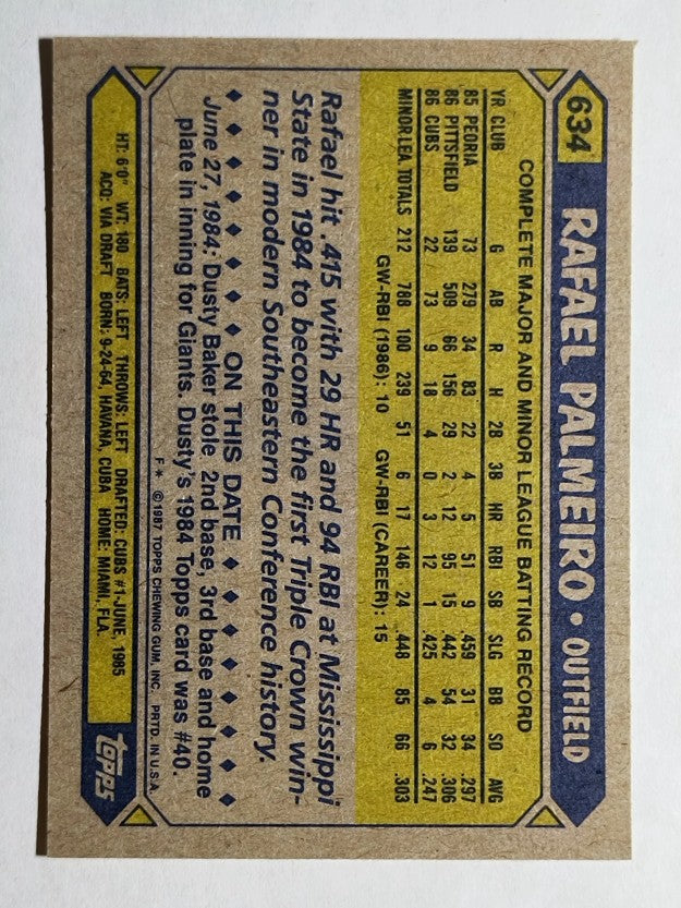 1987 Topps #634 Rafael Palmeiro RC