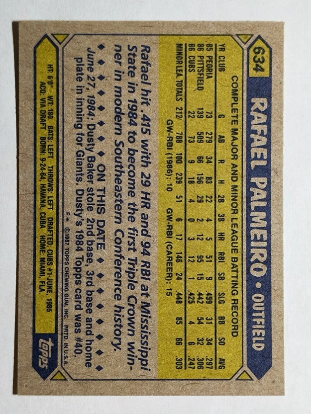 1987 Topps #634 Rafael Palmeiro RC