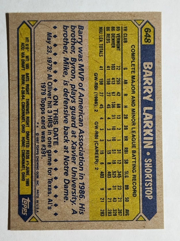 1987 Topps #648 Barry Larkin RC