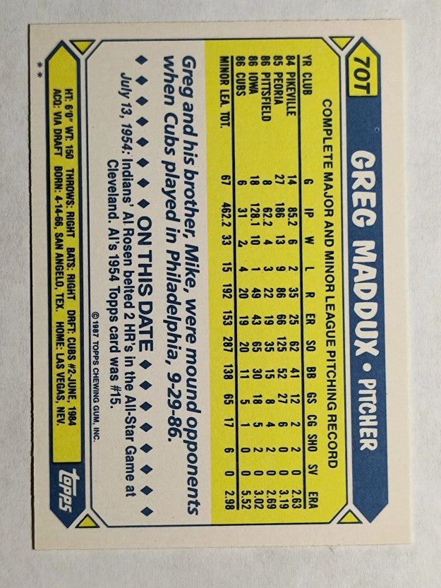 1987 Topps Traded #70T Greg Maddux XRC