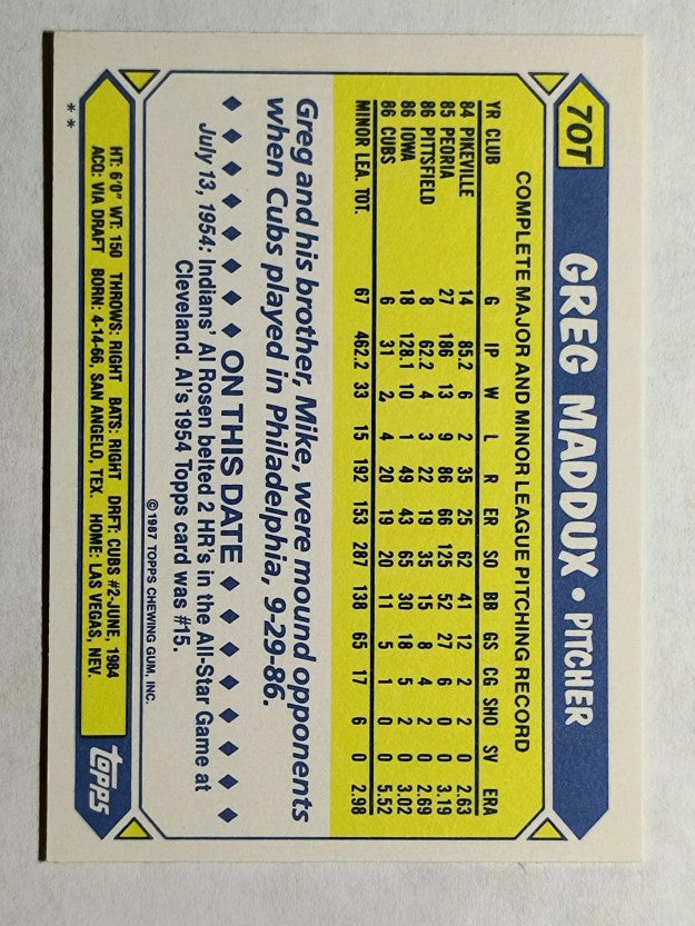 1987 Topps Traded #70T Greg Maddux XRC