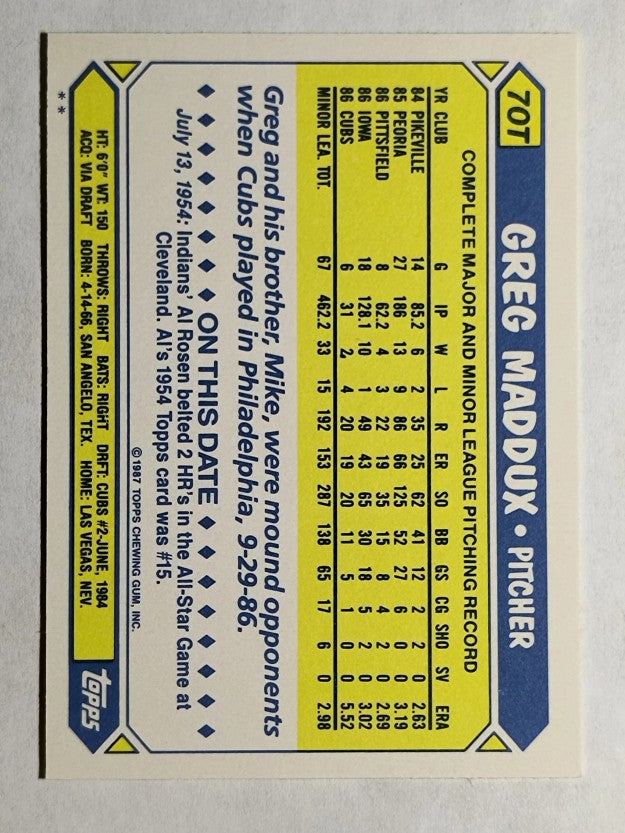 1987 Topps Traded #70T Greg Maddux XRC