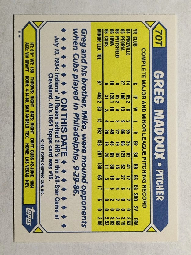 1987 Topps Traded #70T Greg Maddux XRC