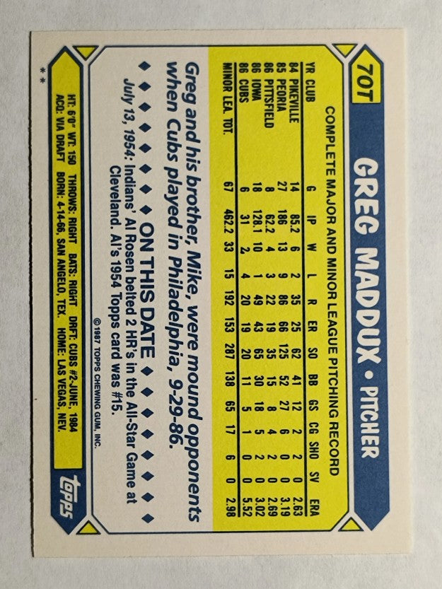 1987 Topps Traded #70T Greg Maddux XRC