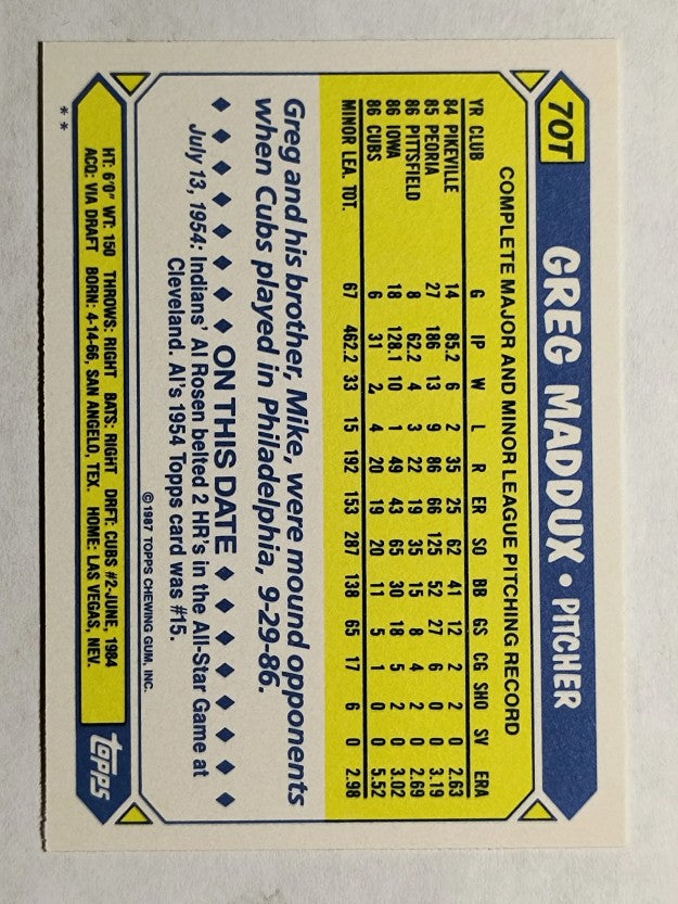 1987 Topps Traded #70T Greg Maddux XRC