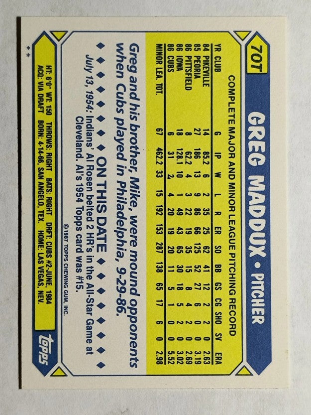 1987 Topps Traded #70T Greg Maddux XRC