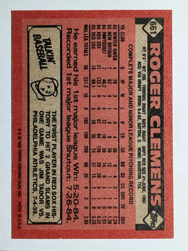 1986 Topps #661 Roger Clemens