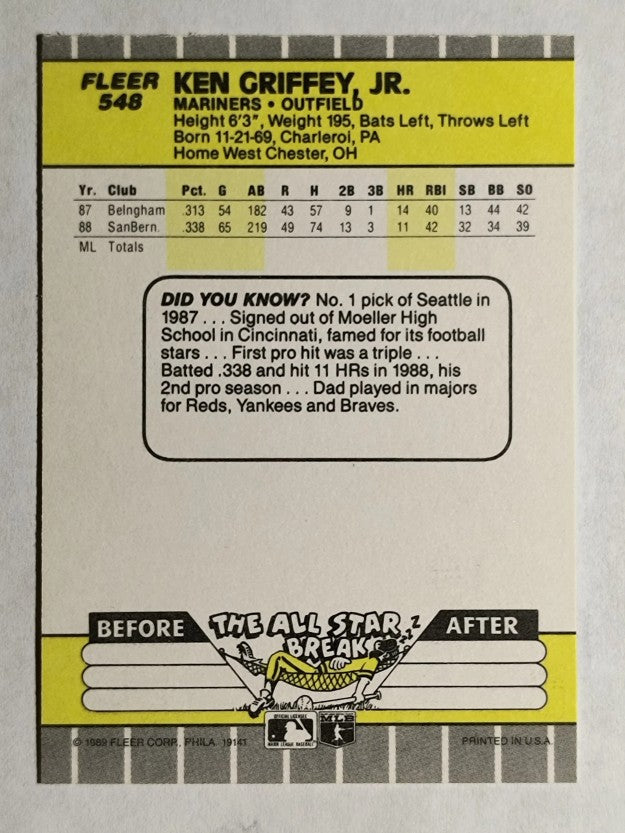 1989 Fleer #548 Ken Griffey Jr. RC