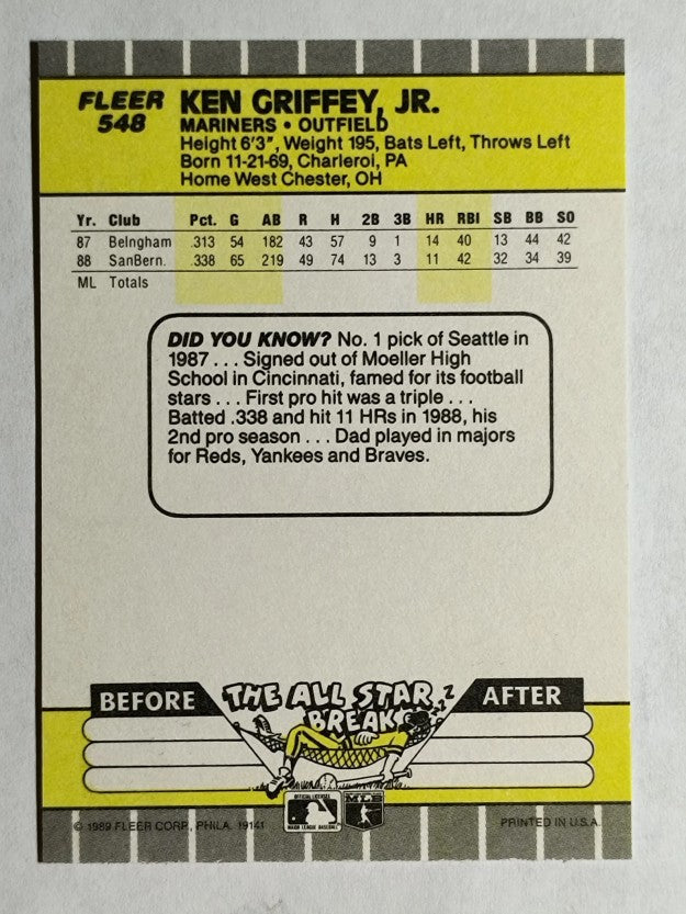 1989 Fleer #548 Ken Griffey Jr. RC