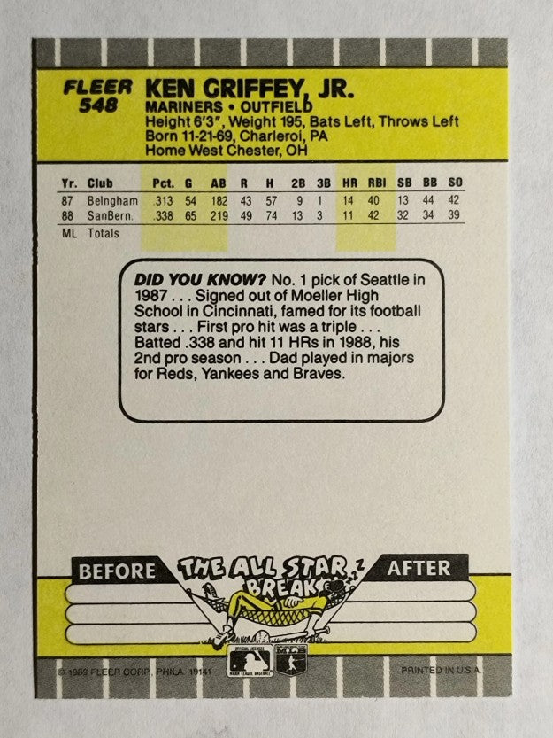 1989 Fleer #548 Ken Griffey Jr. RC