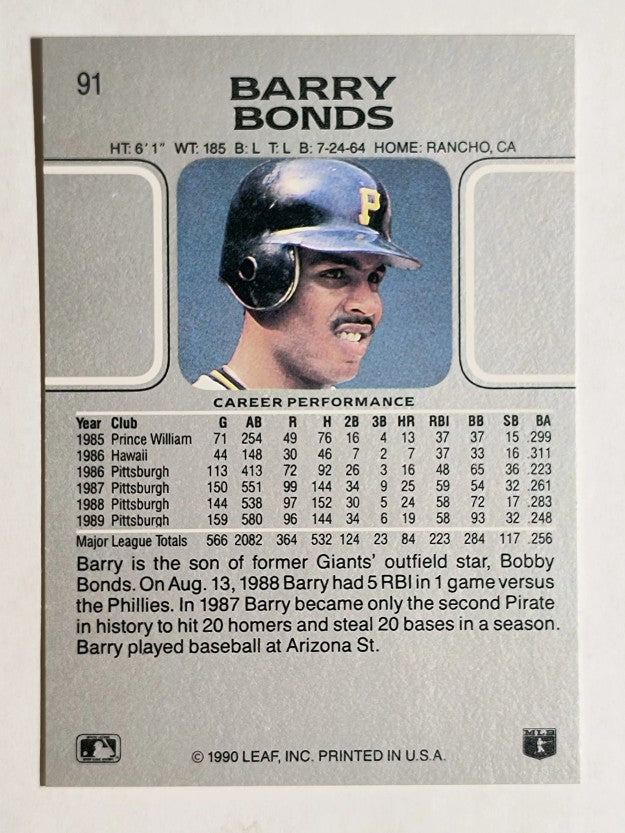 1990 Leaf #91 Barry Bonds (NM)